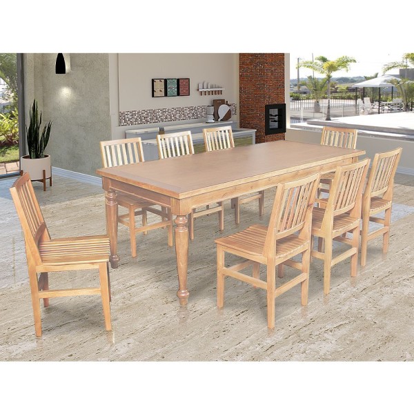 Encontraproduto.com.br - Conjunto Jantar Mesa Rústica Franscisca 220X100 Com 8 Cadeiras Ripada Confort Natural - Marrom