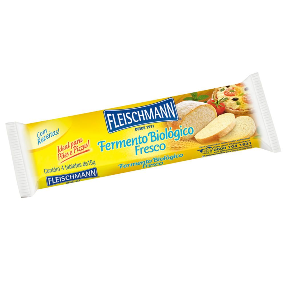 Encontraproduto.com.br - Fermento Biológico Tablete Fresco Fleischmann Pacote 60g 4 Unidades