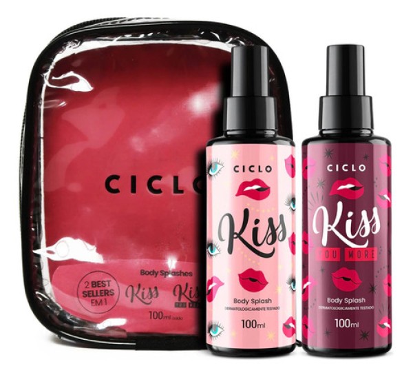 Kit Ciclo Kiss Body Splash 100ml + Kiss You More Body Splash 100ml + Estojo