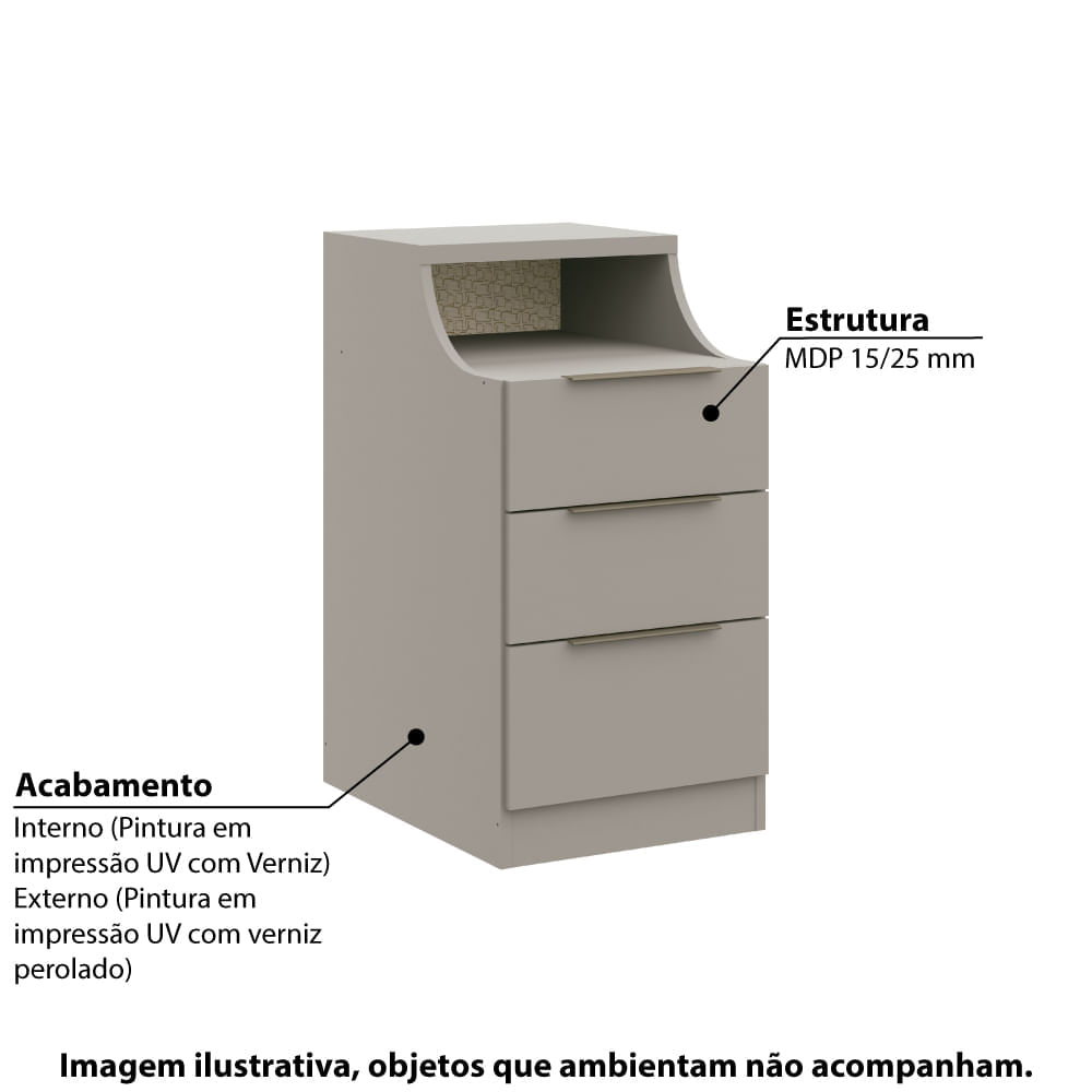 Encontraproduto.com.br - Mesa de Cabeceira Modulada Elegance 3 Gavetas - Níquel