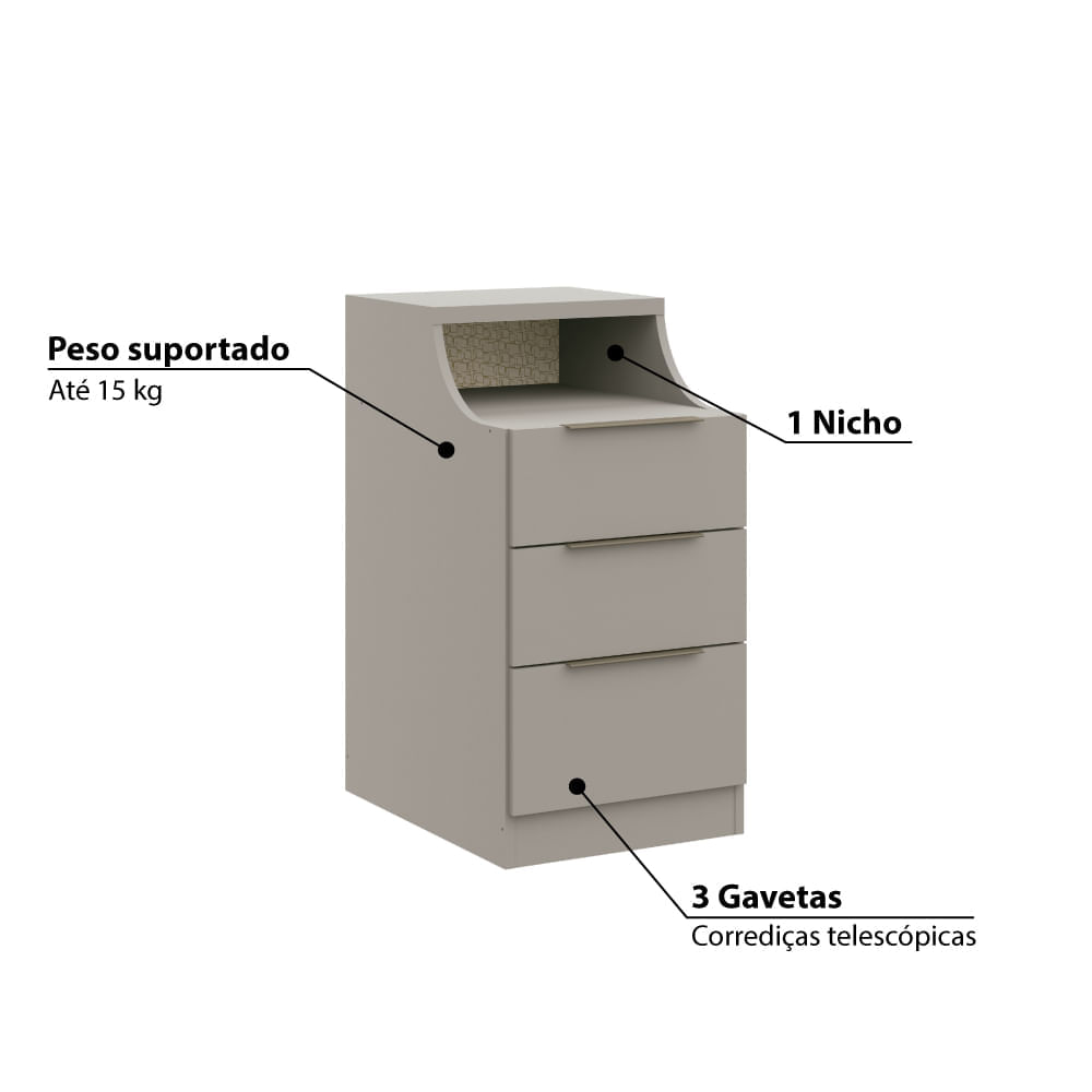 Encontraproduto.com.br - Mesa de Cabeceira Modulada Elegance 3 Gavetas - Níquel