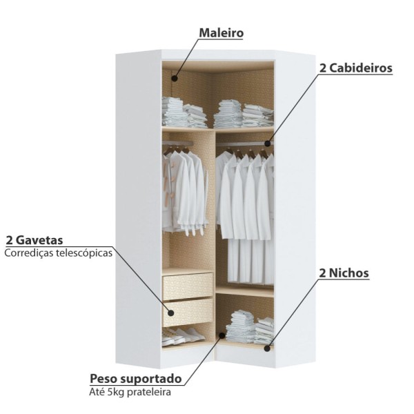 Encontraproduto.com.br - Guarda Roupa Modulado Infinity de Canto com 2 Portas - Branco Line