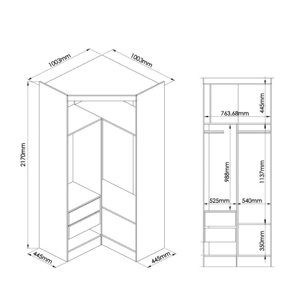 Encontraproduto.com.br - Guarda Roupa Modulado Infinity de Canto com 2 Portas - Branco Line/Blush Line