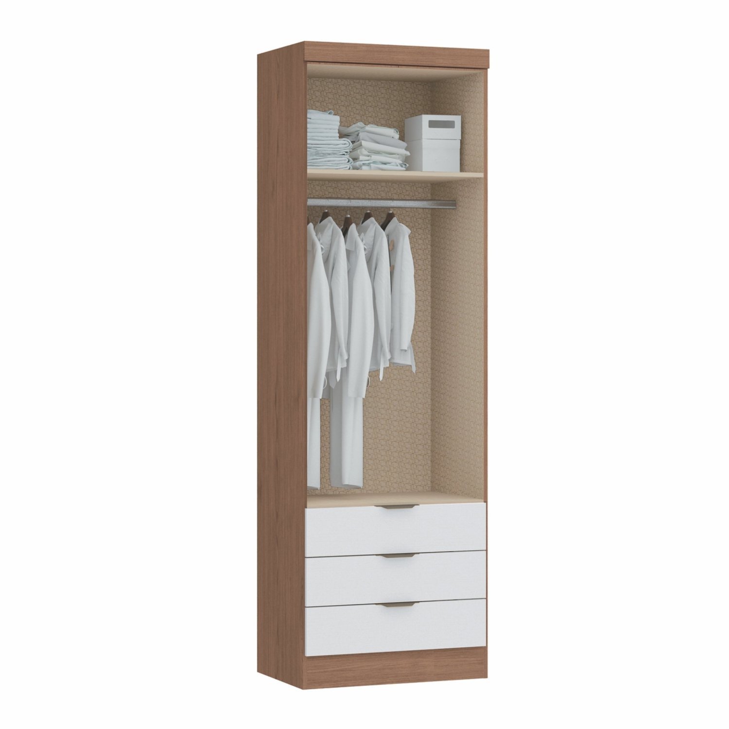 Encontraproduto.com.br - Guarda Roupa Modulado Infinity com 3 Gavetas - Macadâmia/Branco Line