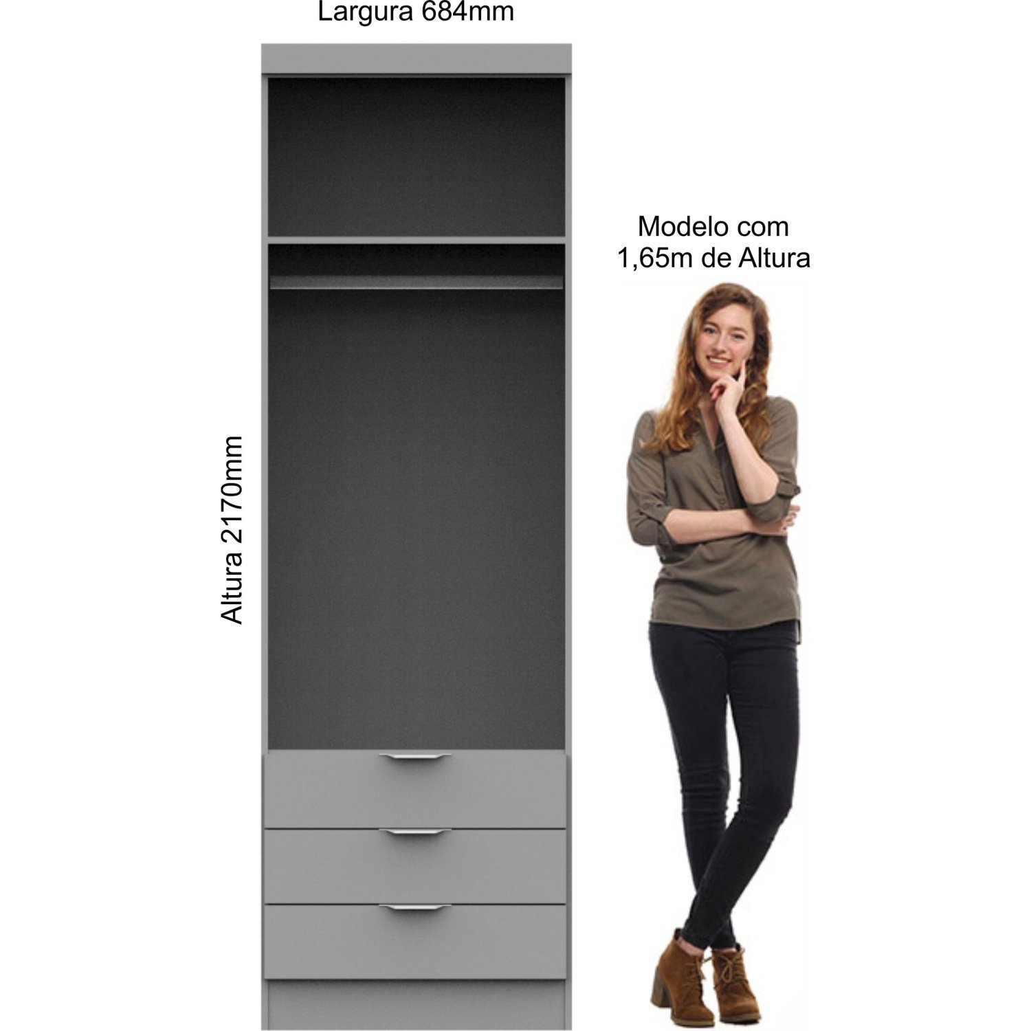 Encontraproduto.com.br - Guarda Roupa Modulado Infinity com 3 Gavetas - Macadâmia/Branco Line