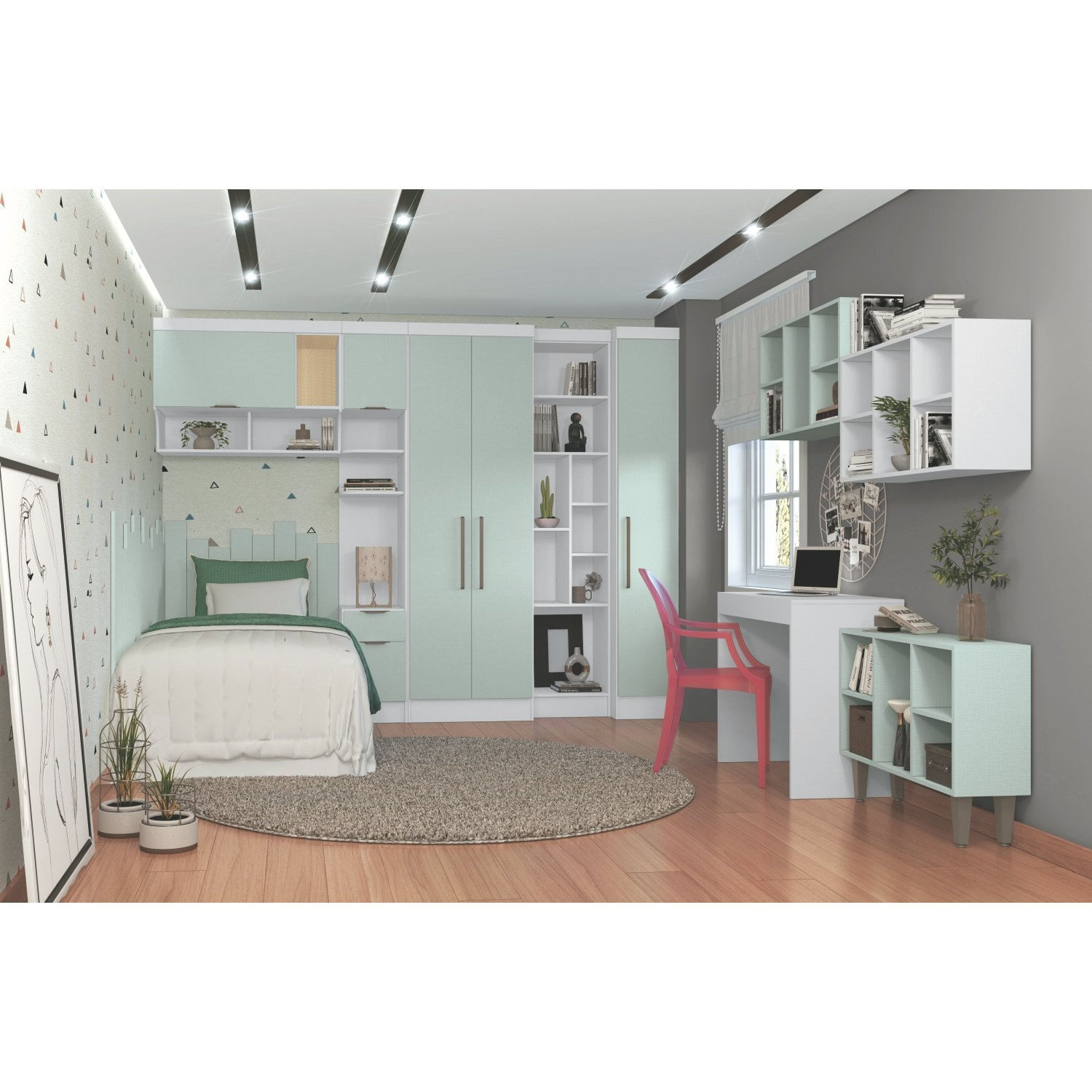 Encontraproduto.com.br - Armário Aéreo Modulado Infinity Solteiro com 1 Porta - Branco Line/Pistache