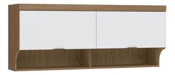 Armário Aéreo Modulado Infinity Queen com 2 Portas - Macadâmia/Branco Line