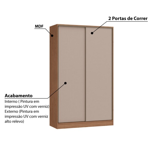 Encontraproduto.com.br - Guarda Roupa Modulado Requinte com 2 Portas de Correr - Macadâmia/Duna Line