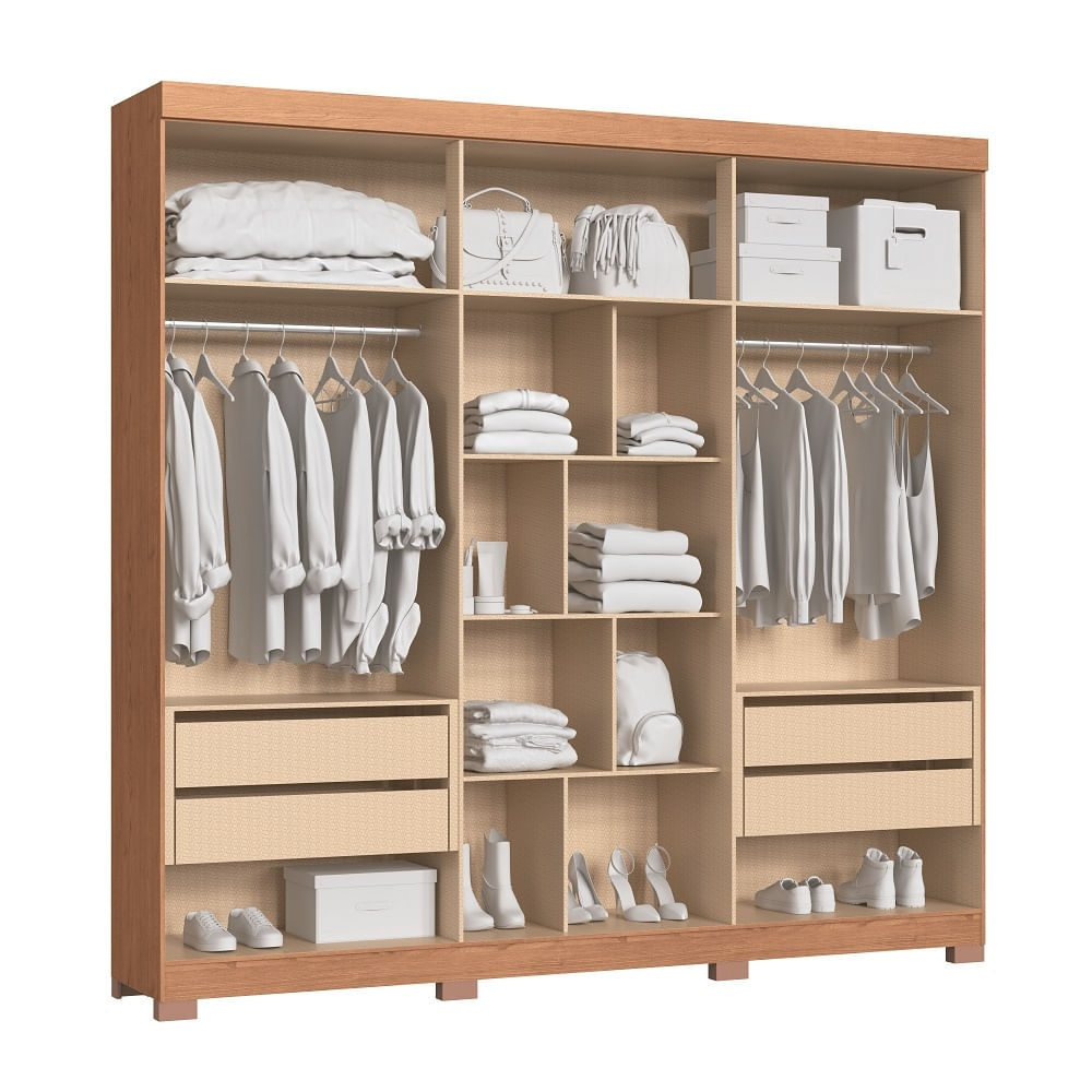 Encontraproduto.com.br - Guarda Roupa Casal com Espelho e Pés 6 Portas 100% MDF Eros Móveis Castro