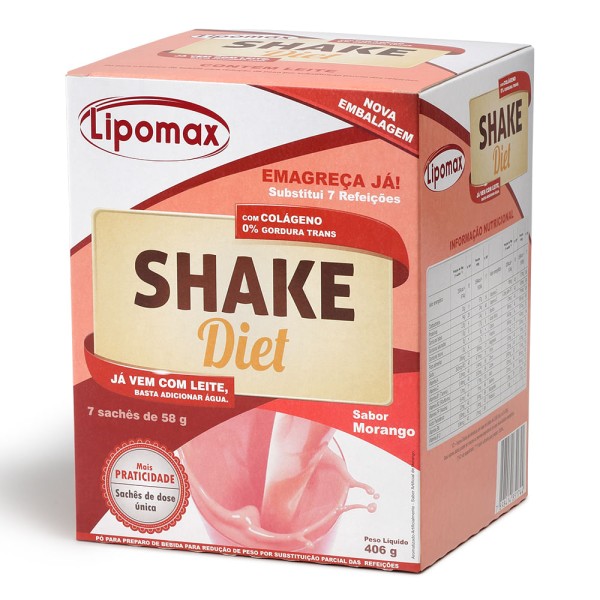 Encontraproduto.com.br - Shake Lipomax Diet Sabor Morango Com 7 Sachês De 58g