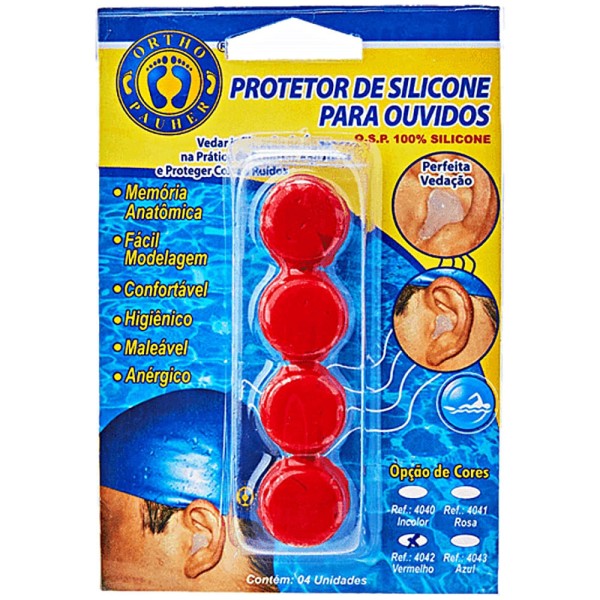 Encontraproduto.com.br - Protetor Para Ouvidos De Silicone Vermelho Ortho Pauher com 4 Unidades