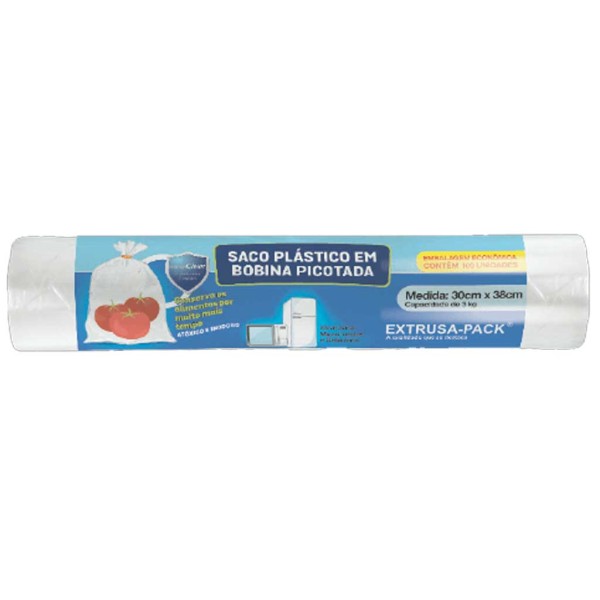 Saco Plástico em Bobina Picotada 30cmX38cm - Extrusa-Pack