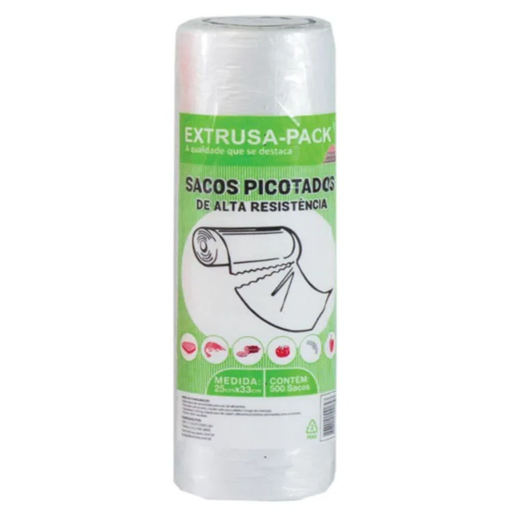 Encontraproduto.com.br - Saco Plástico Extrusa-Pack Picotado 25x33cm Rolo com 500 unidades