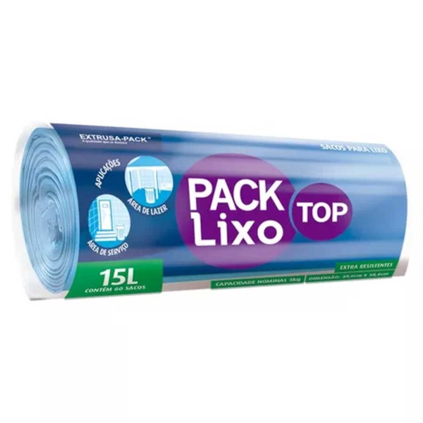 Saco de Lixo Top Azul 15L 39cmX58cm c/60 - Extrusa-Pack