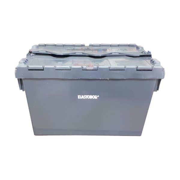 Encontraproduto.com.br - Caixa Plástica Elastobor Tampa Basculante Cinza 65 Litros