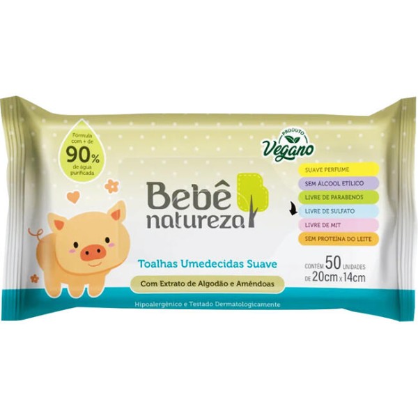 Toalha Umedecida Bebê Natureza Suave Pacote com 50 unidades