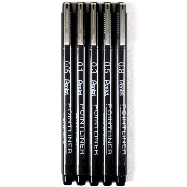 Encontraproduto.com.br - Kit de Caneta Nankin Pontliner Pentel 5 Pontas - Kitpointliner