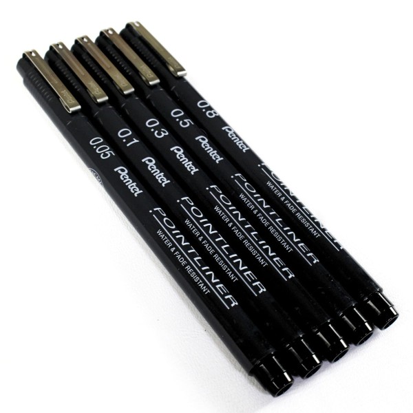 Encontraproduto.com.br - Kit de Caneta Nankin Pontliner Pentel 5 Pontas - Kitpointliner