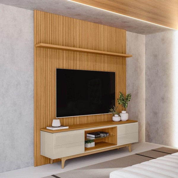 Encontraproduto.com.br - Rack com Painel para TV até 75 Polegadas 2 Portas Ripado mod 22 Miami Linea Brasil
