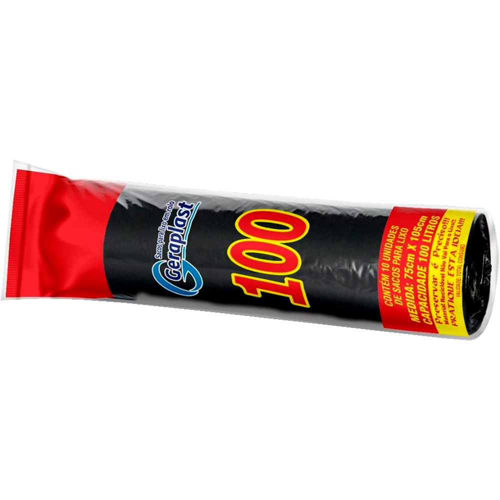 Saco para Lixo Geraplast Preto 100 Litros Com 10 Unidades