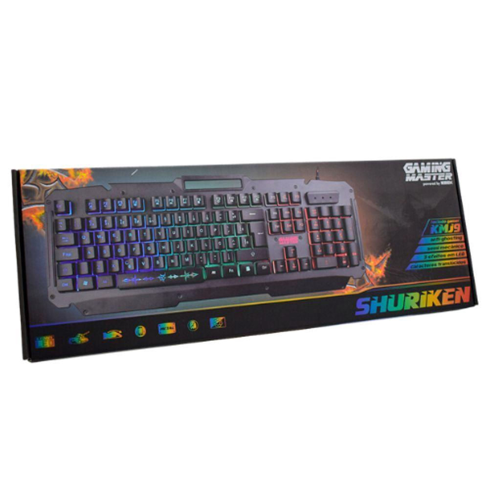 Encontraproduto.com.br - Teclado Gamer Kmj9 Semi Mecânico Shuriken Com 3 Efeitos Led Cor De Teclado Preto Idioma Português Brasil