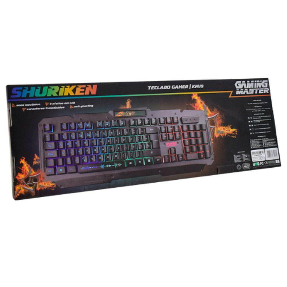 Encontraproduto.com.br - Teclado Gamer Kmj9 Semi Mecânico Shuriken Com 3 Efeitos Led Cor De Teclado Preto Idioma Português Brasil