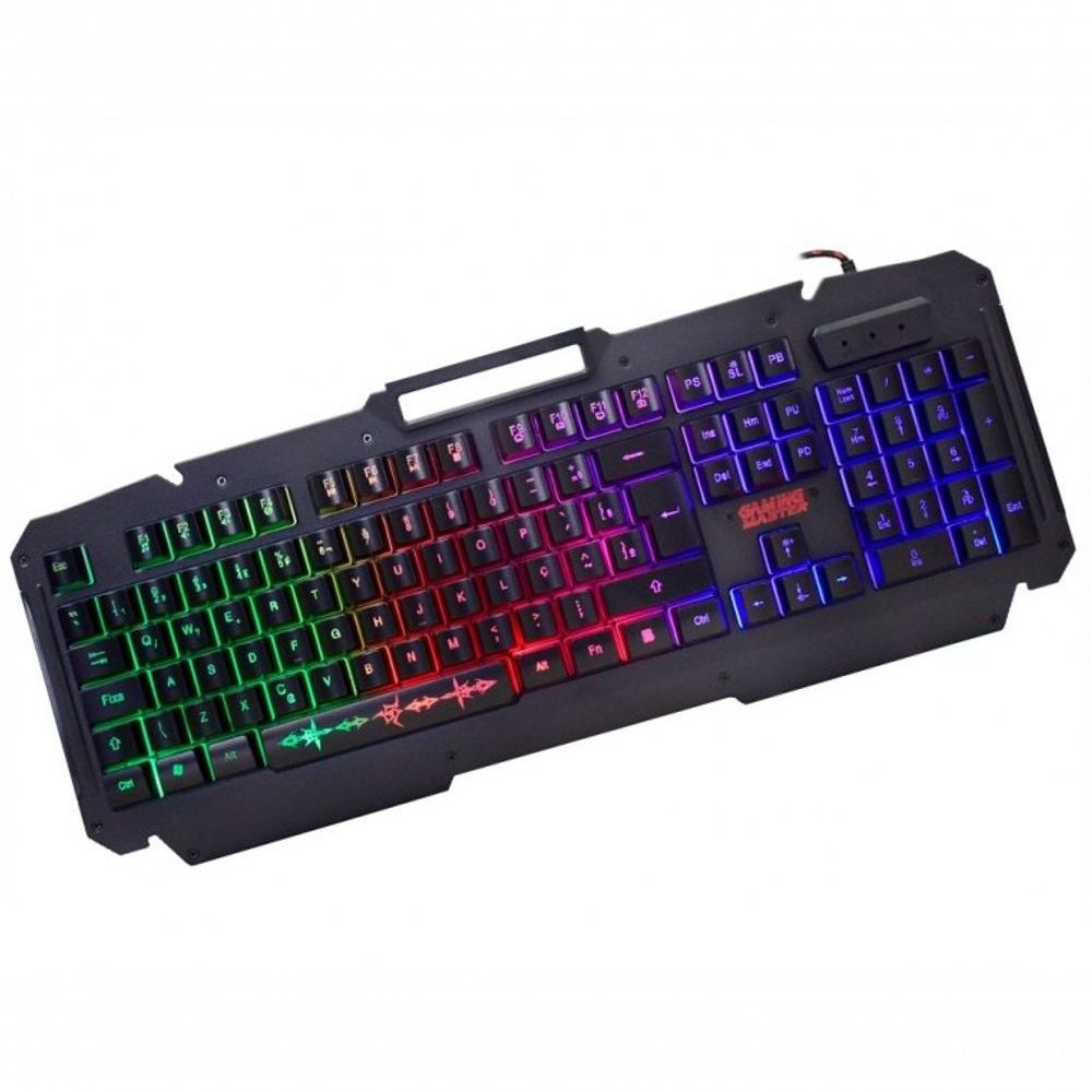 Encontraproduto.com.br - Teclado Gamer Kmj9 Semi Mecânico Shuriken Com 3 Efeitos Led Cor De Teclado Preto Idioma Português Brasil