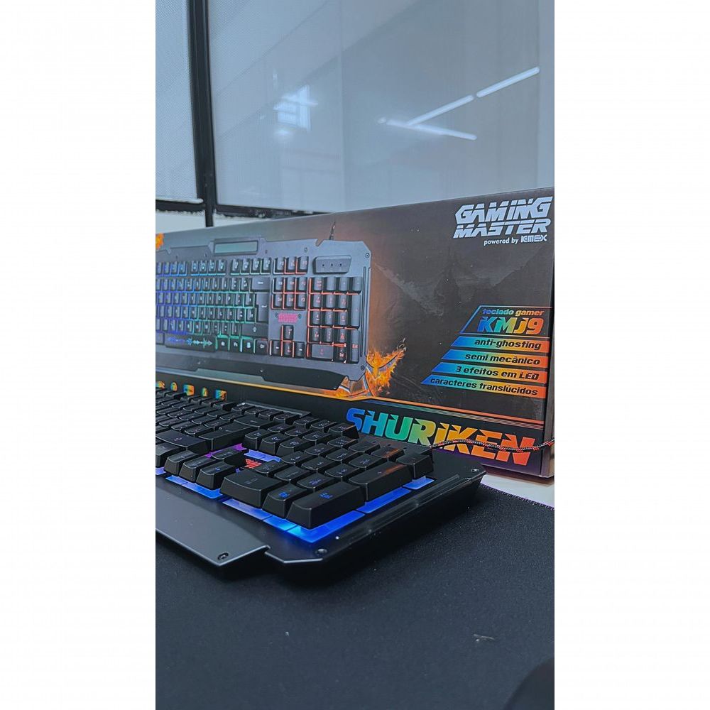 Encontraproduto.com.br - Teclado Gamer Kmj9 Semi Mecânico Shuriken Com 3 Efeitos Led Cor De Teclado Preto Idioma Português Brasil