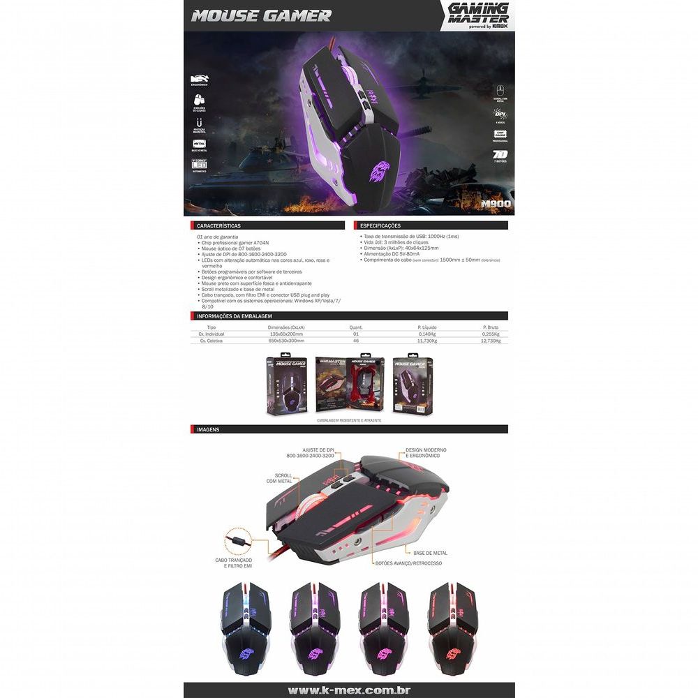 Encontraproduto.com.br - Mouse Gamer Mecanico M900 Usb 4dpi 3200 7d Programavel