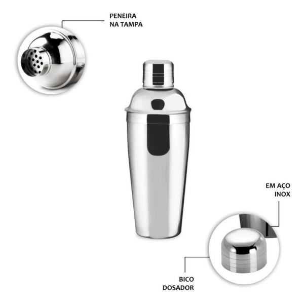 Encontraproduto.com.br - Coqueteleira Aço Inox 750 Ml Conjunto Com 3 Peças Drinks Caipirinha Bar