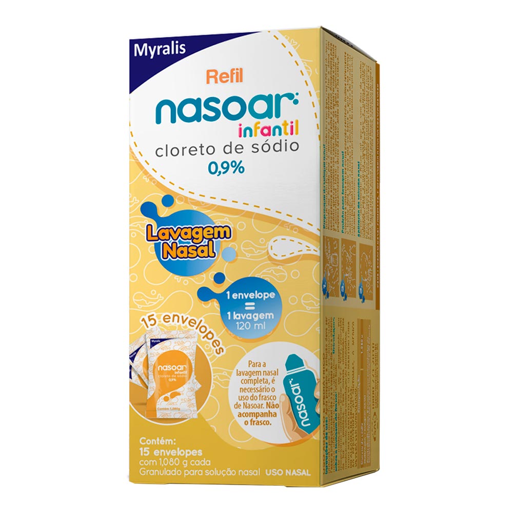 Encontraproduto.com.br - Refil Nasoar Infantil 0,9% Granulado Para Solução Nasal 15 Envelopes