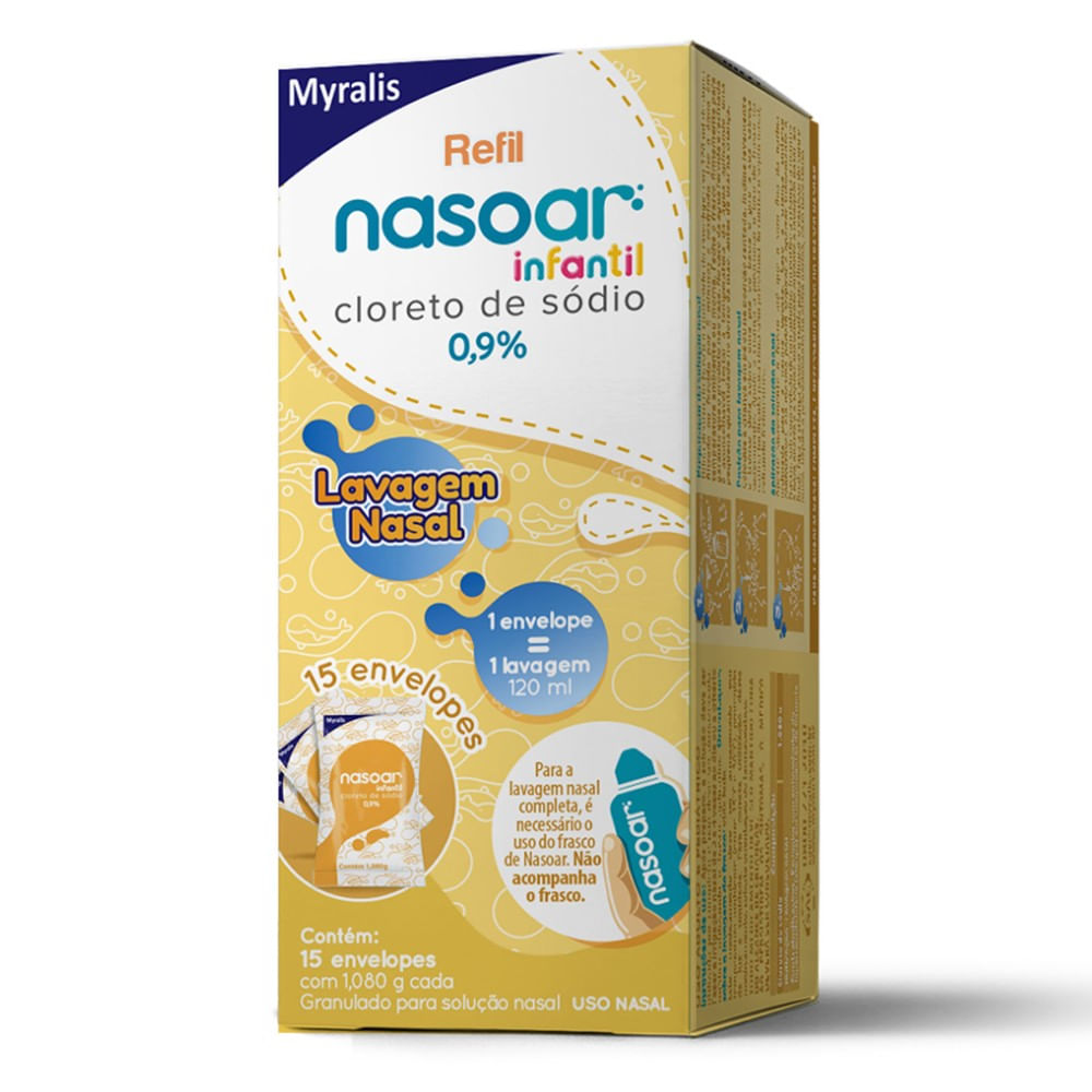 Encontraproduto.com.br - Refil Nasoar Infantil 0,9% Granulado Para Solução Nasal 15 Envelopes