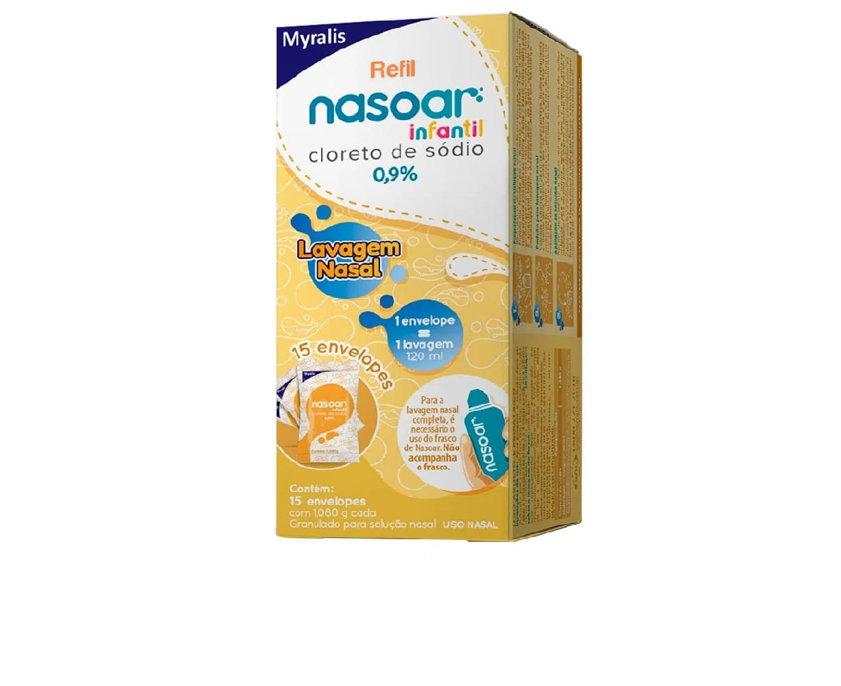Encontraproduto.com.br - Refil Nasoar Infantil 0,9% Granulado Para Solução Nasal 15 Envelopes