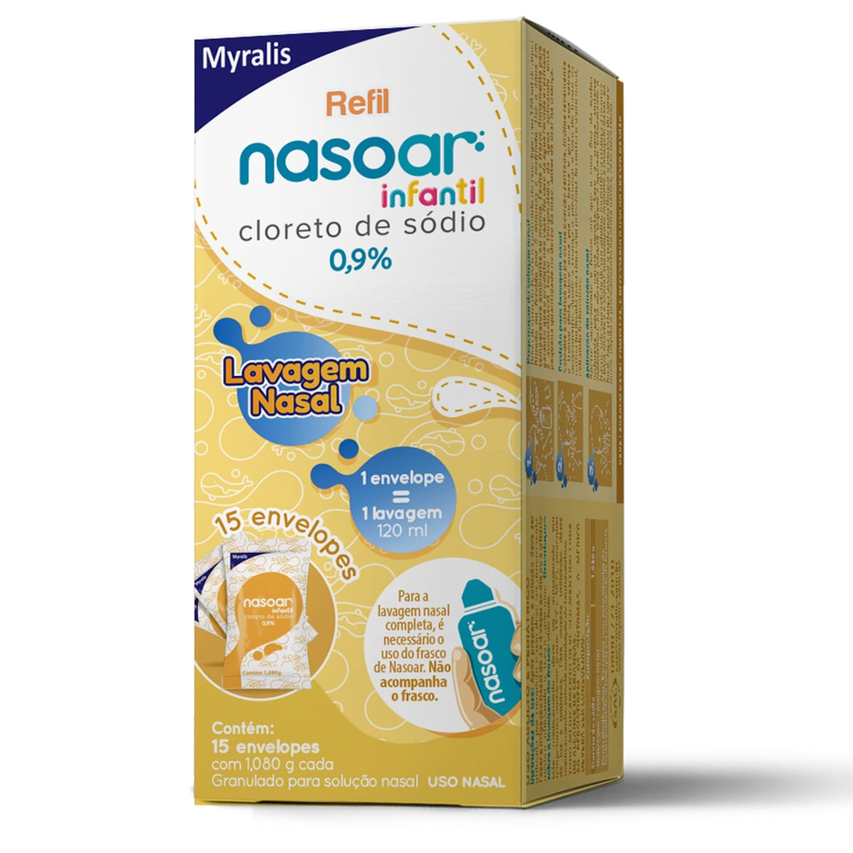 Encontraproduto.com.br - Refil Nasoar Infantil 0,9% Granulado Para Solução Nasal 15 Envelopes