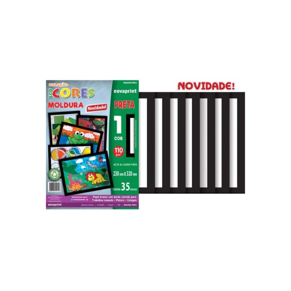 Encontraproduto.com.br - Bloco Ecocores Moldura Preta 23x32 Com 35 Folhas - Novaprint