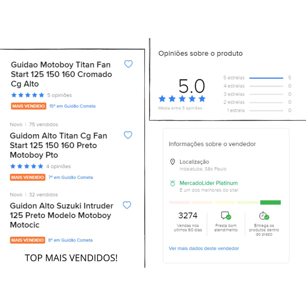 Encontraproduto.com.br - Guidon Alto Cg Titan Fan Start 125 150 Pret Motoboy Moto Boy