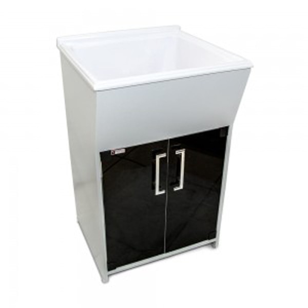 Balcão Venturi Slate Branco Com Porta Vidro Preto Tanque Branco 40 litros