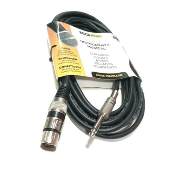 Encontraproduto.com.br - Cabo Microfone Profissional de 5 metros XLR Fêmea e P10 Macho - Golden