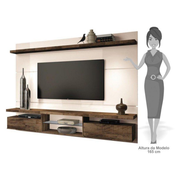 Encontraproduto.com.br - Painel Suspenso com Bancada Hb Moveis Off White e Deck
