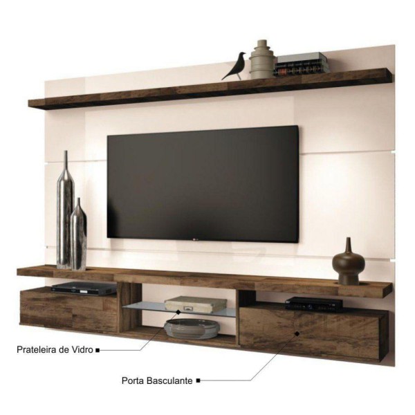 Encontraproduto.com.br - Painel Suspenso com Bancada Hb Moveis Off White e Deck