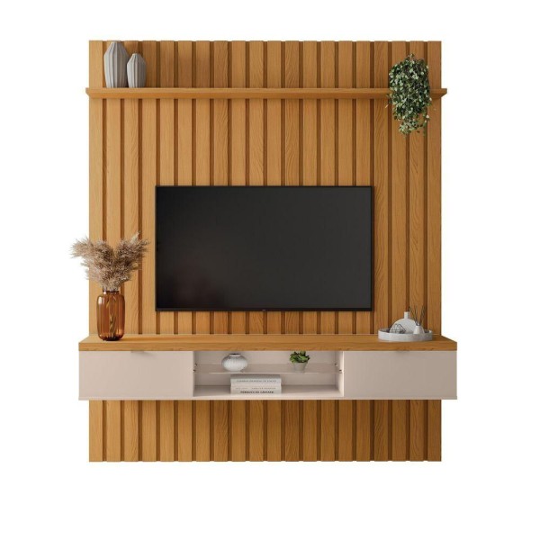 Encontraproduto.com.br - Painel Ripado Suspenso Tv Até 70 2 Portas You 1.8 Cinamomo / Off White - Hb Móveis