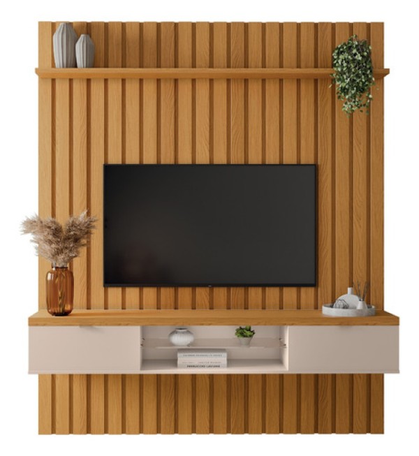 Encontraproduto.com.br - Painel Ripado Suspenso Tv Até 70 2 Portas You 1.8 Cinamomo / Off White - Hb Móveis