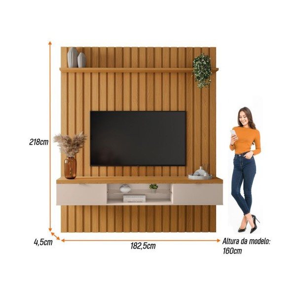 Encontraproduto.com.br - Painel Ripado Suspenso Tv Até 70 2 Portas You 1.8 Cinamomo / Off White - Hb Móveis