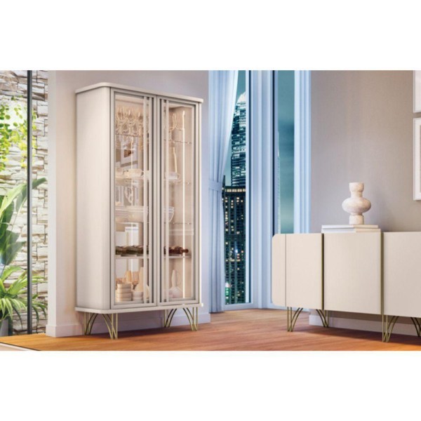 Encontraproduto.com.br - Cristaleira Hb Móveis Evora 2 Portas De Vidro Off White