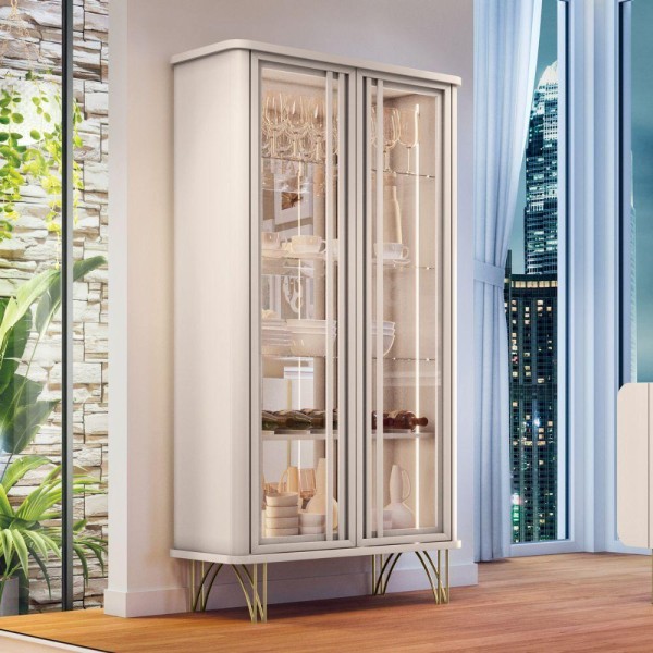 Encontraproduto.com.br - Cristaleira Hb Móveis Evora 2 Portas De Vidro Off White