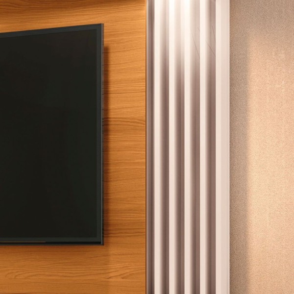 Encontraproduto.com.br - Painel Suspenso Para Tv Até 55 Ripado Com Led Clovis 2 Portas Com Nicho Cinamomo-off White