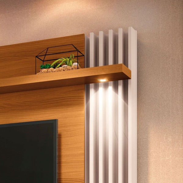 Encontraproduto.com.br - Painel Suspenso Para Tv Até 55 Ripado Com Led Clovis 2 Portas Com Nicho Cinamomo-off White