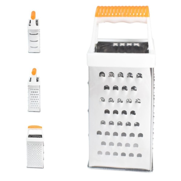 Encontraproduto.com.br - Ralador De Cozinha 4 Faces De Metal 21Cm Com Alça Laranja