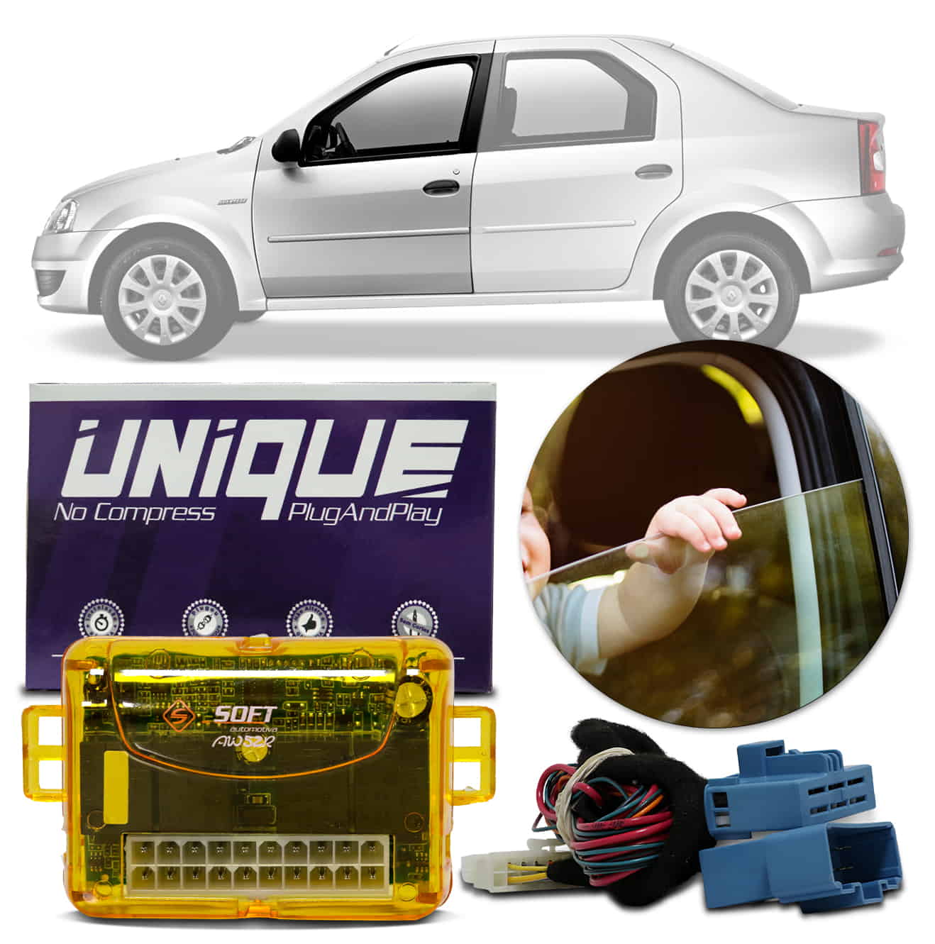 Módulo de Vidro Elétrico Unique Safe Soft AW 52R Sandero Logan Duster 2 Portas Antiesmagamento