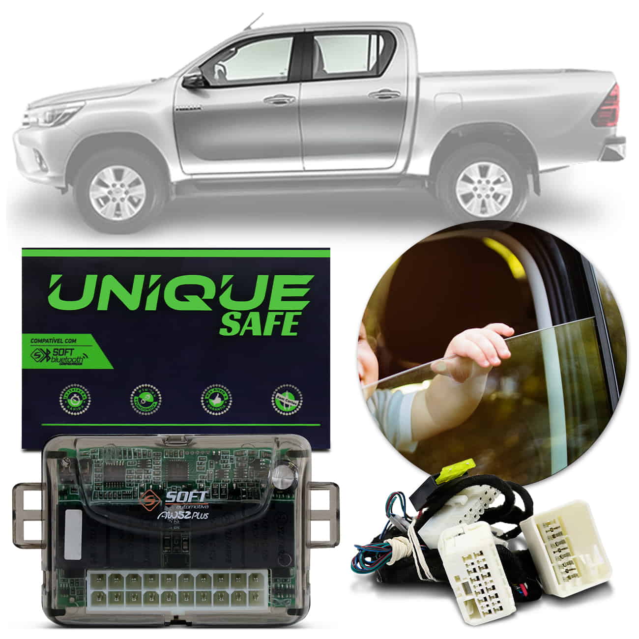 Encontraproduto.com.br - Módulo de Vidro Elétrico Soft AW 52 Hilux 2015 a 2021 Yaris Hatch Sedan 2018 a 2022 4P 1 Vidro